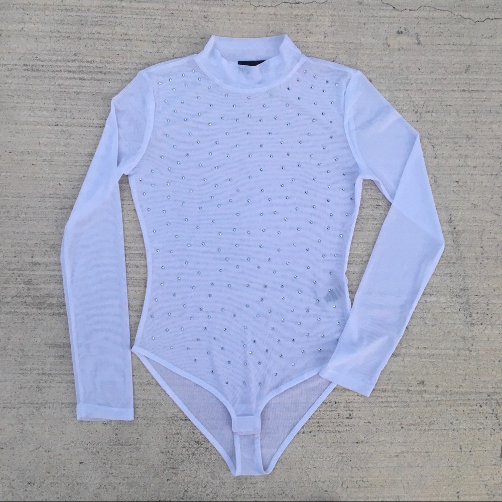 Cotton Candy White Bling Bodysuit